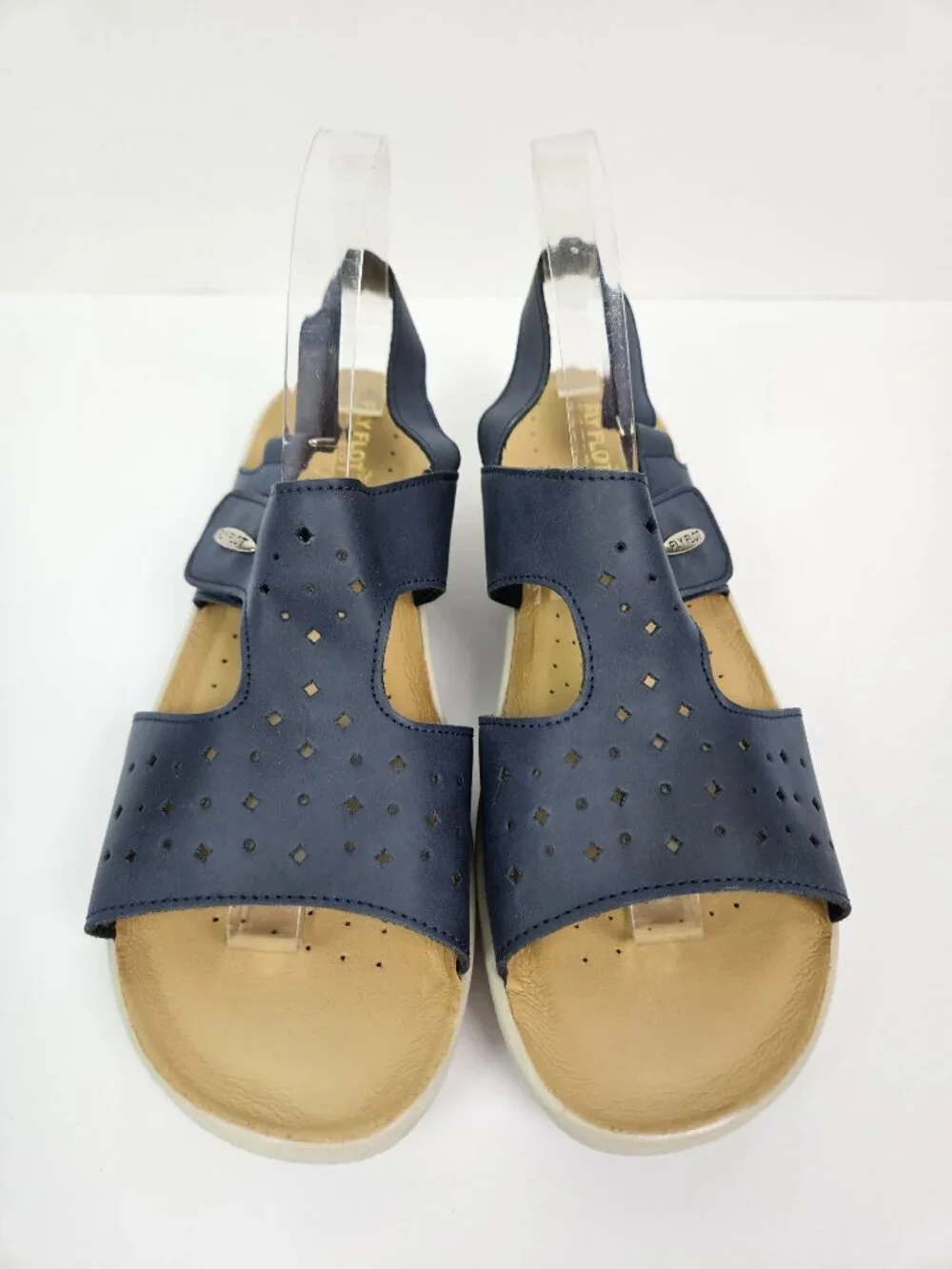 Fly Flot Piumatech Perforated Navy Blue Faux Leather Strappy Wedge Sandal 41/9.5